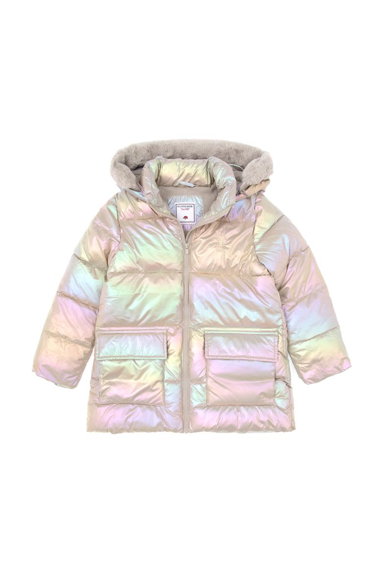 Kız Çocuk Krem Kapüşonlu Kaban