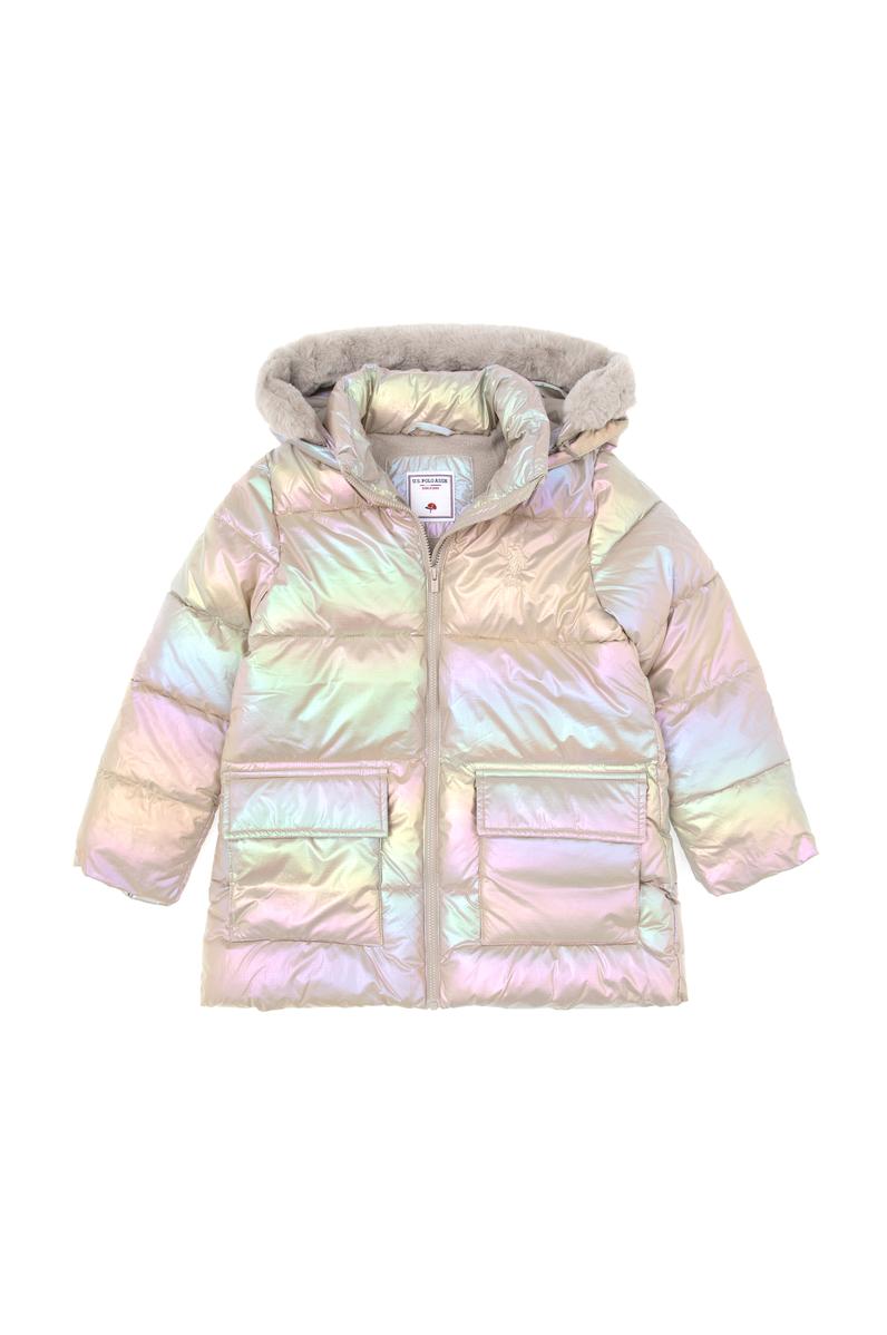 Kız Çocuk Krem Kapüşonlu Kaban