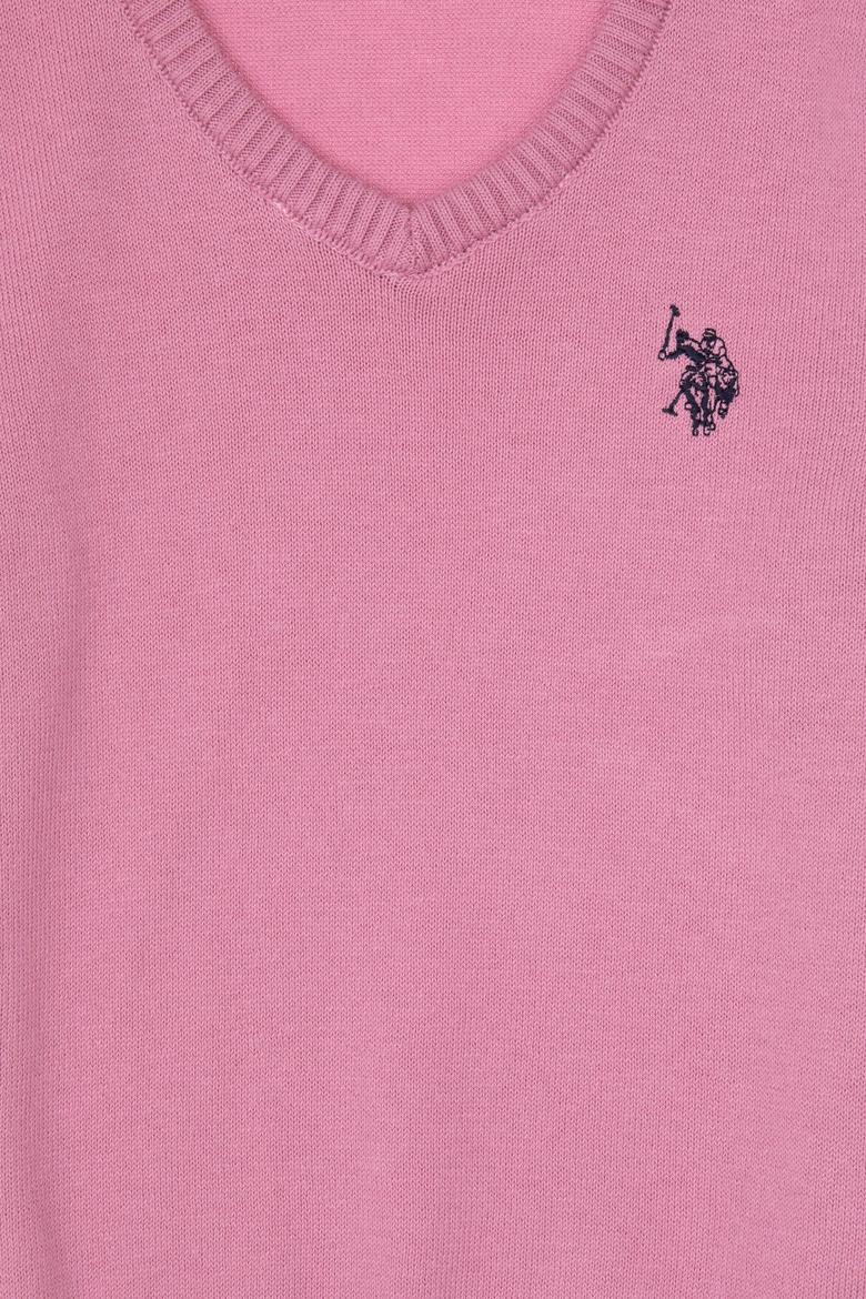 Kız Çocuk Pembe V Yaka Basic Kazak - 50316777046