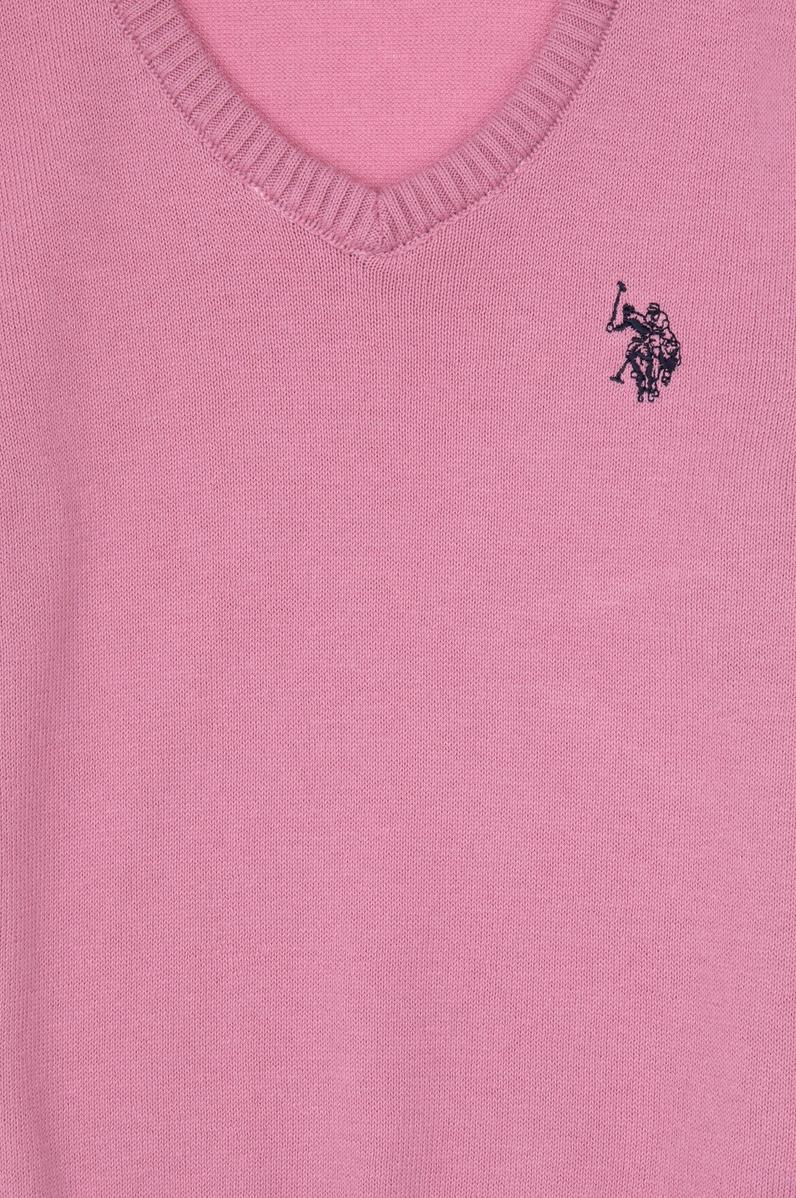 Kız Çocuk Pembe V Yaka Basic Kazak