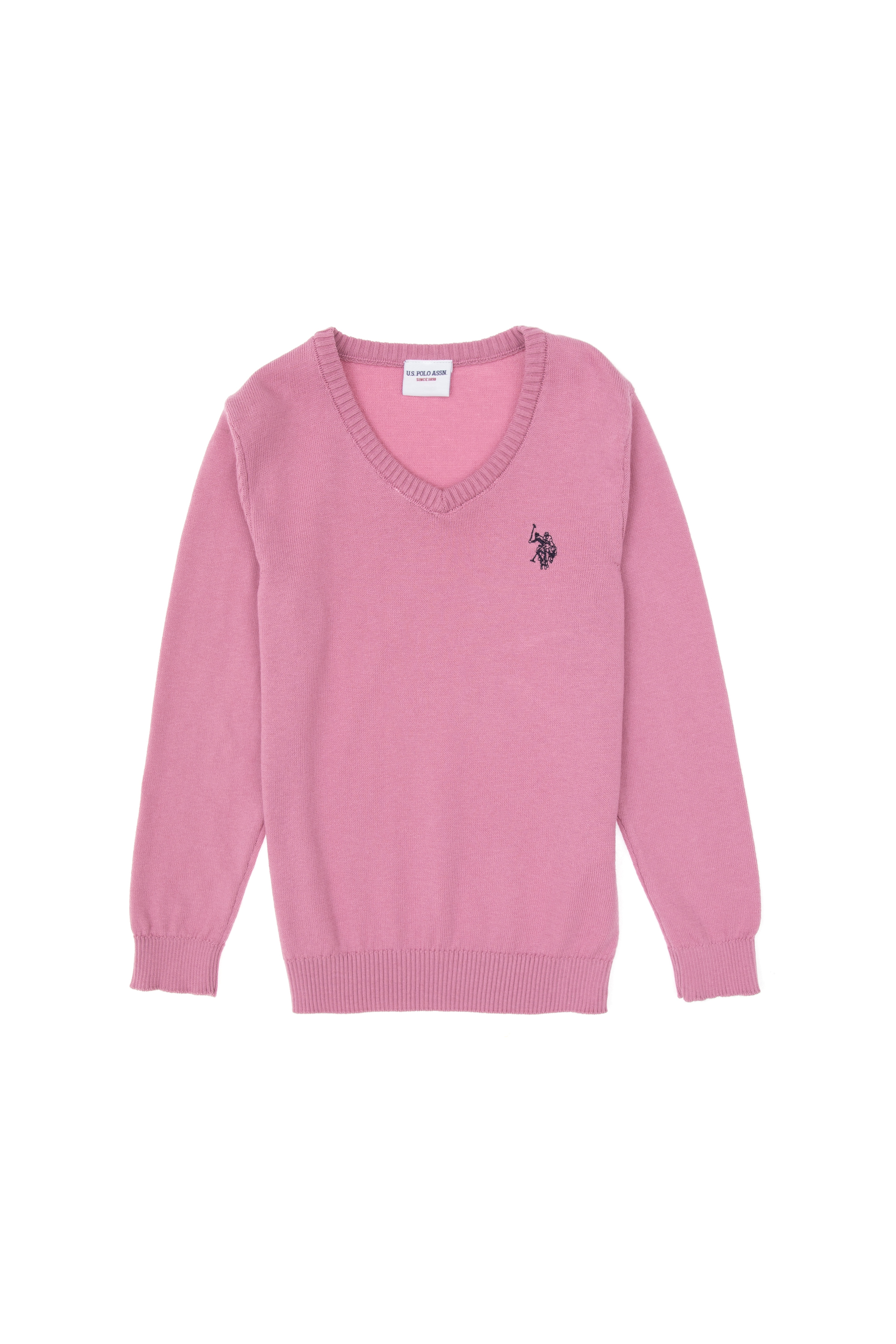 Kız Çocuk Pembe V Yaka Basic Kazak - Image 5