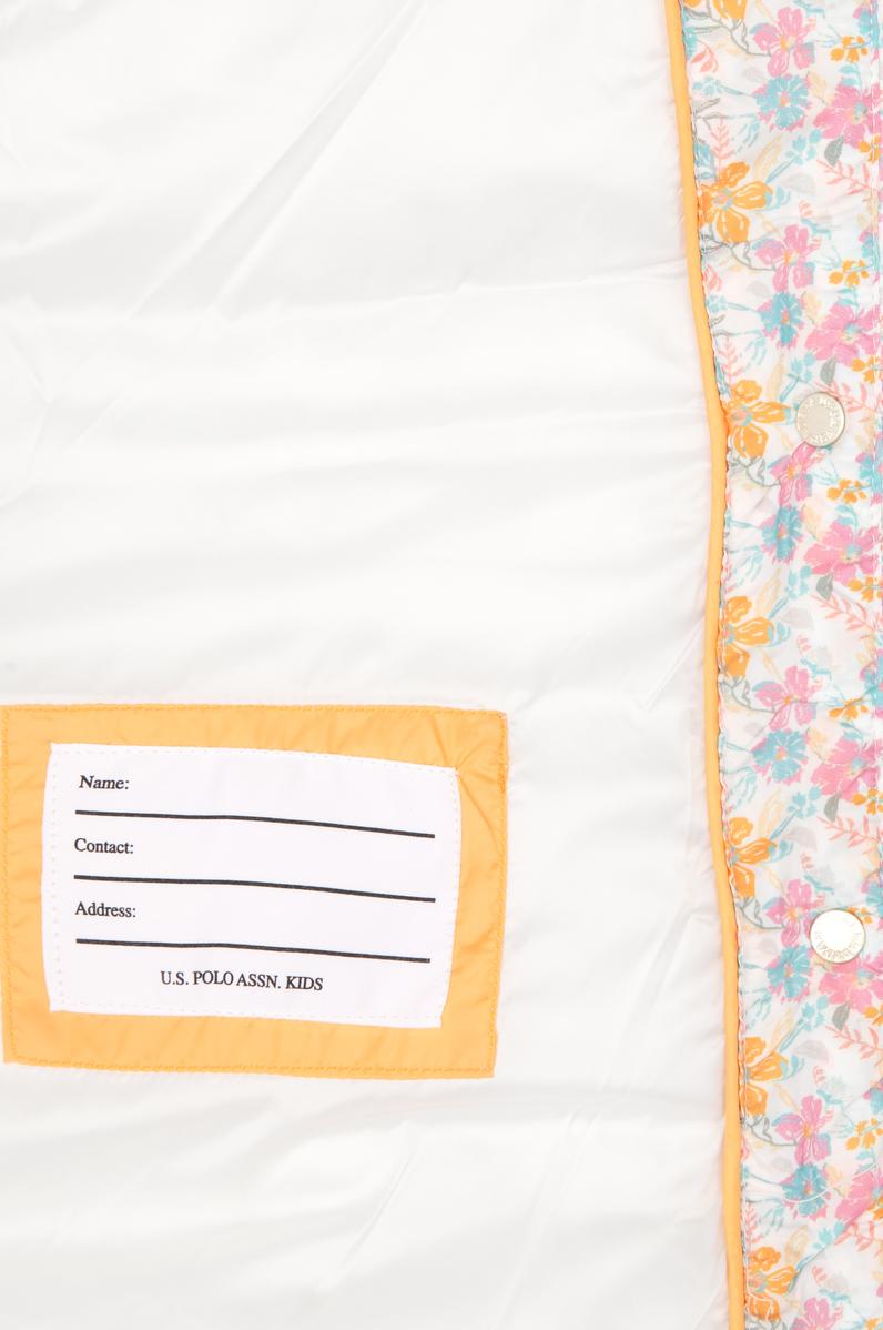 Kız Çocuk Krem Çiçek Desenli İçi Polar Kapüşonlu Mont