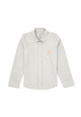 Kız Çocuk Krem Melanj Uzun Kollu Basic Gömlek - 50317666015