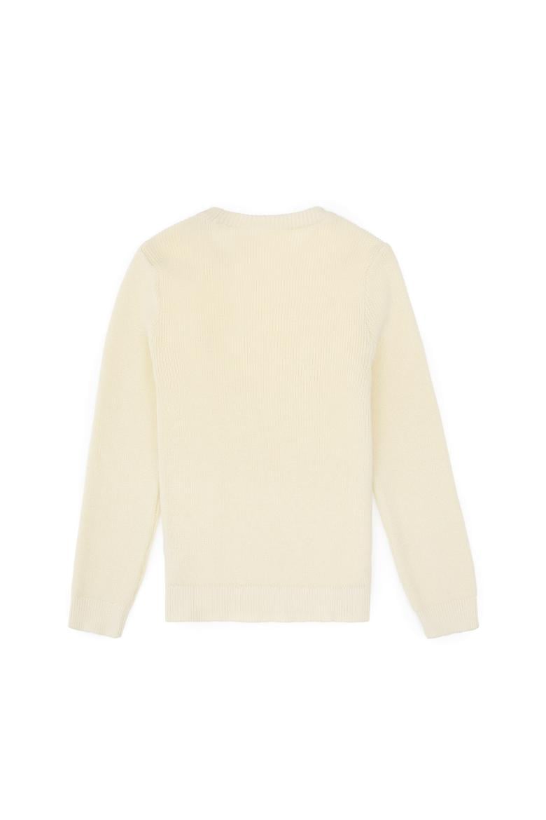 Kız Çocuk Krem Bisiklet Yaka Basic Kazak - 50316842055