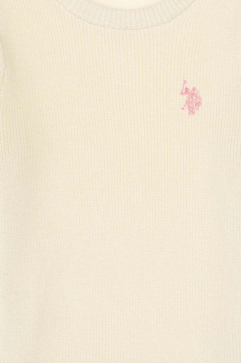 Kız Çocuk Krem Bisiklet Yaka Basic Kazak