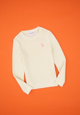 Kız Çocuk Krem Bisiklet Yaka Basic Kazak - 50316842055