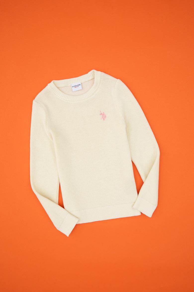 Kız Çocuk Krem Bisiklet Yaka Basic Kazak - 50316842055