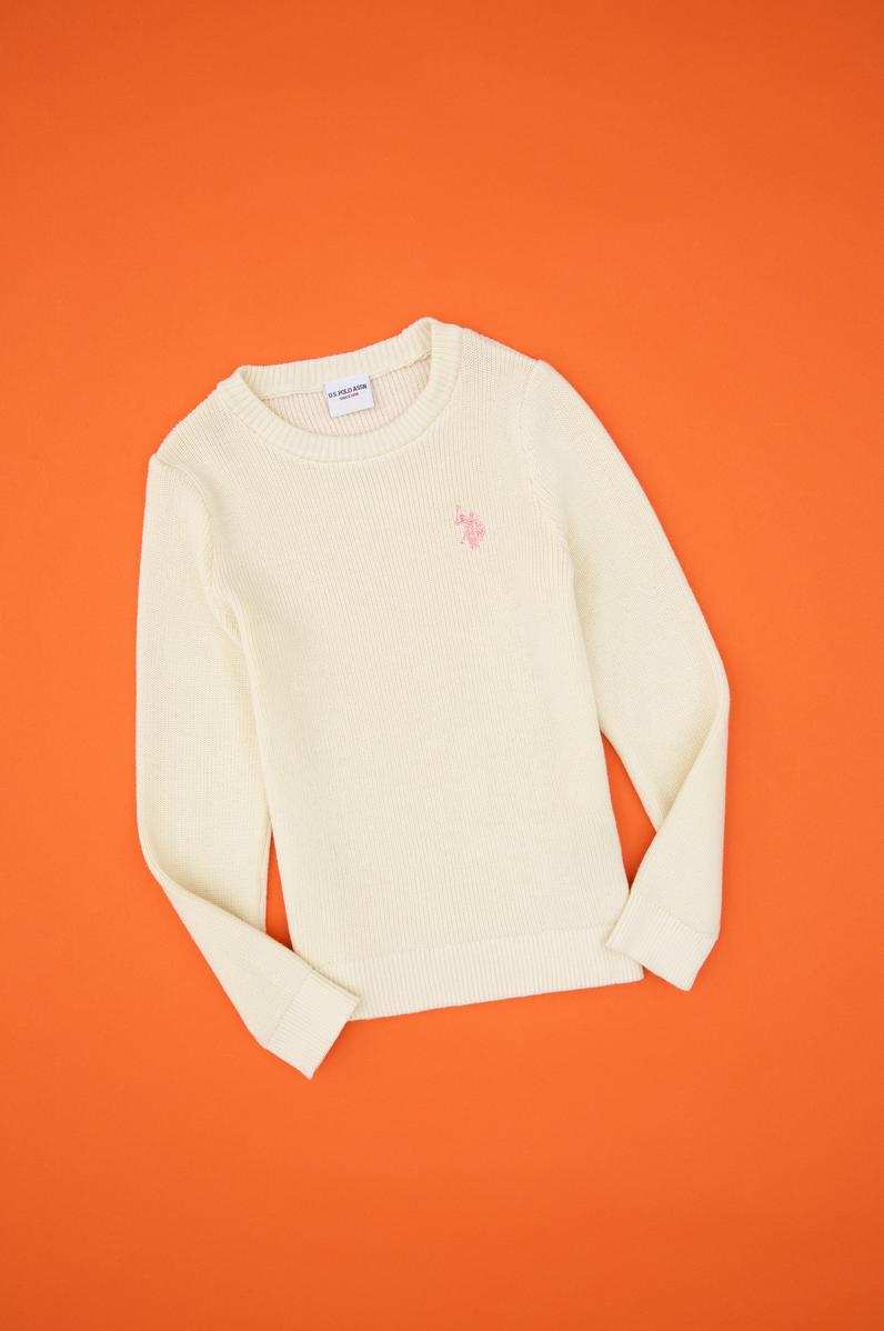 Kız Çocuk Krem Bisiklet Yaka Basic Kazak