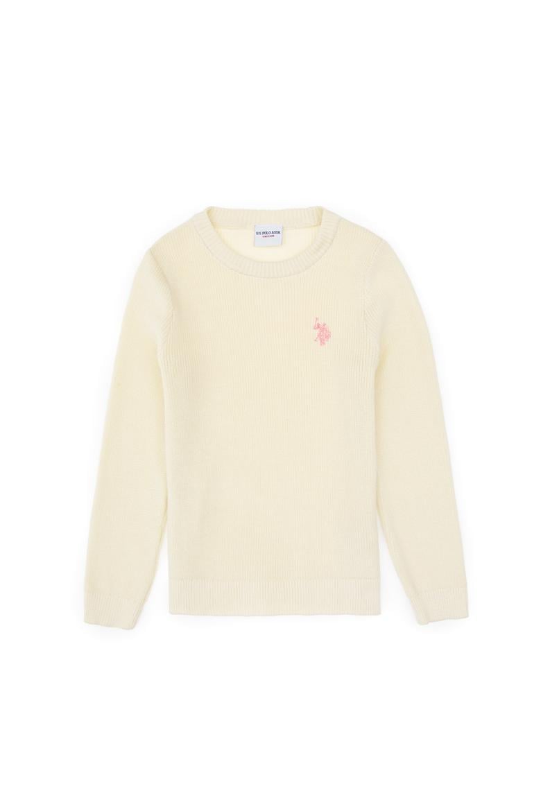 Kız Çocuk Krem Bisiklet Yaka Basic Kazak - 50316842055