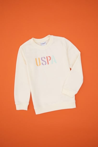 Kız Çocuk Krem Bisiklet Yaka Basic Sweatshirt