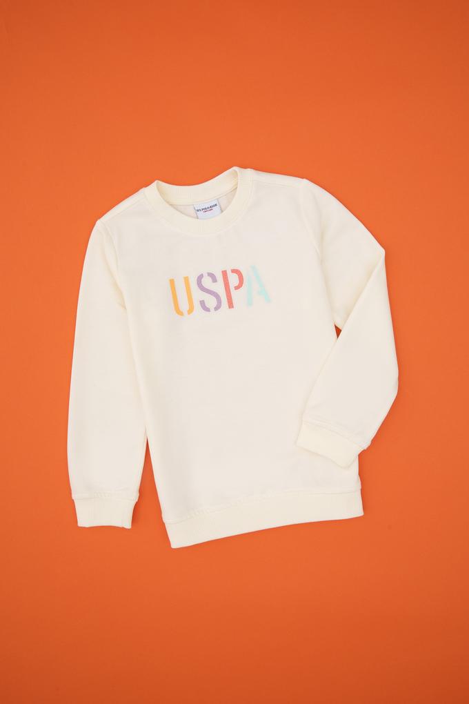 Kız Çocuk Krem Bisiklet Yaka Basic Sweatshirt