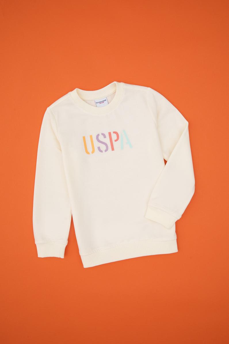 Kız Çocuk Krem Bisiklet Yaka Basic Sweatshirt