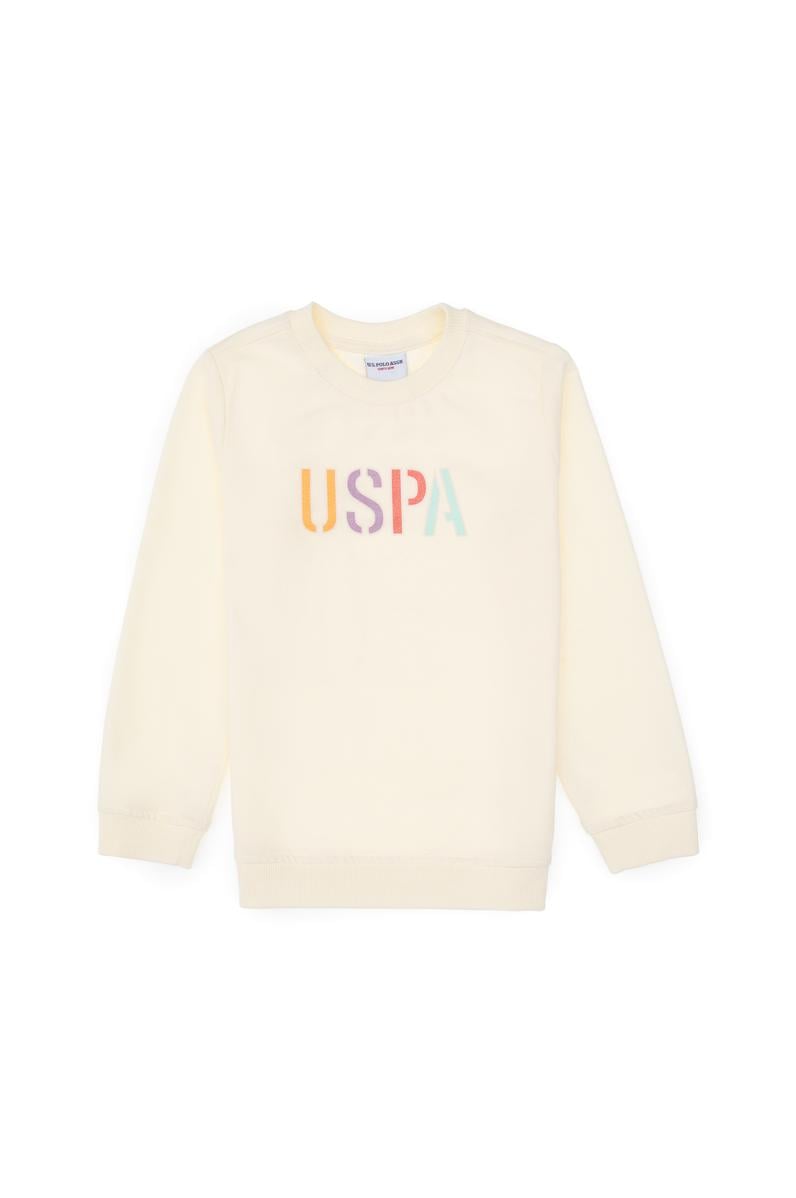 Kız Çocuk Krem Bisiklet Yaka Basic Sweatshirt