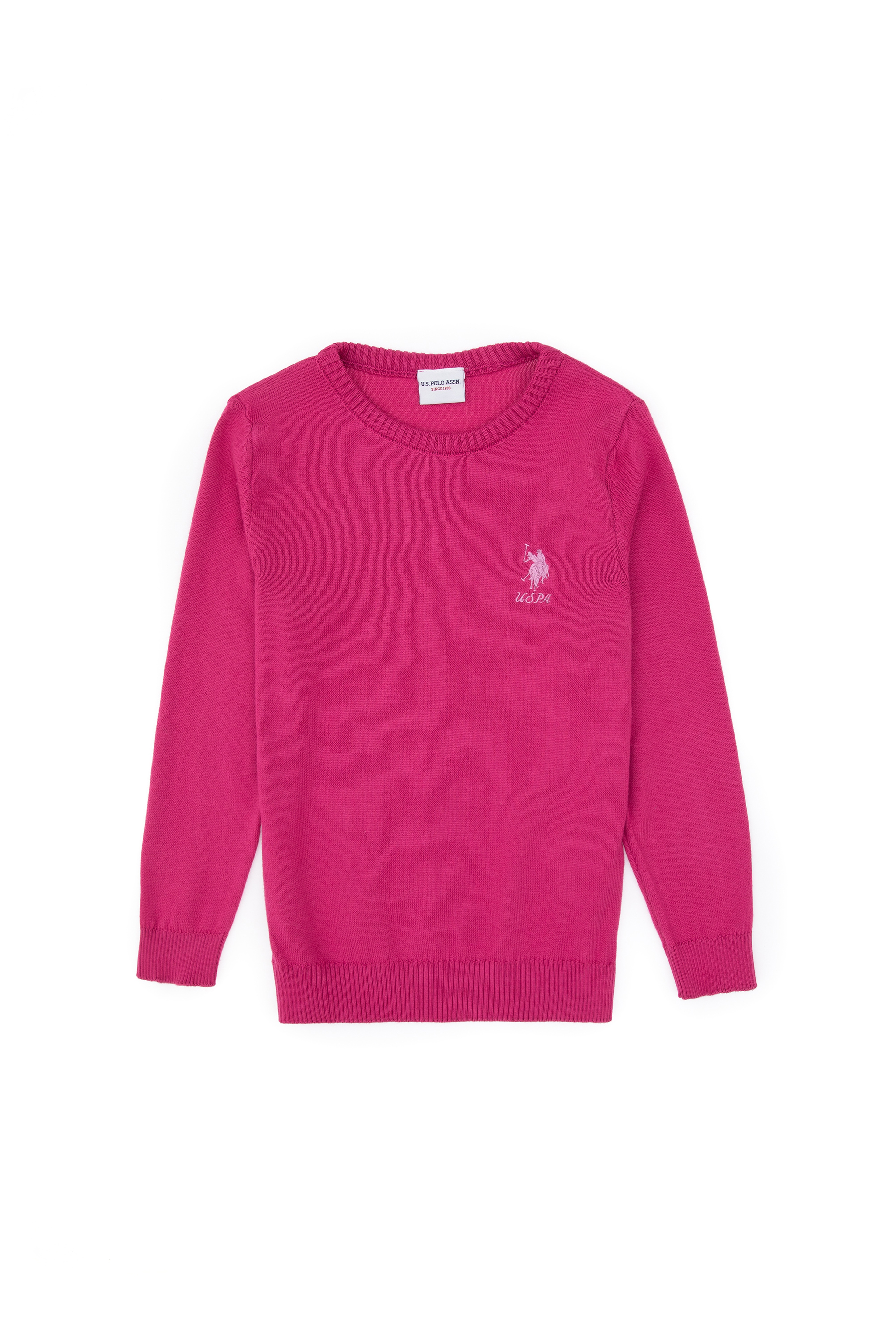 Kız Çocuk Pembe Bisiklet Yaka Basic Kazak - Image 1