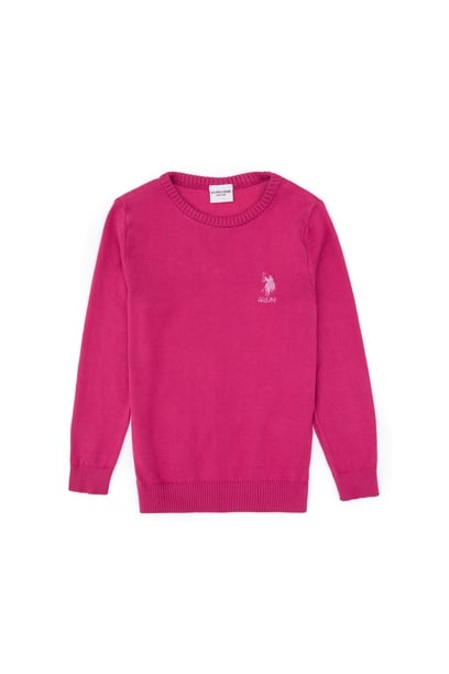 Kız Çocuk Pembe Bisiklet Yaka Basic Kazak