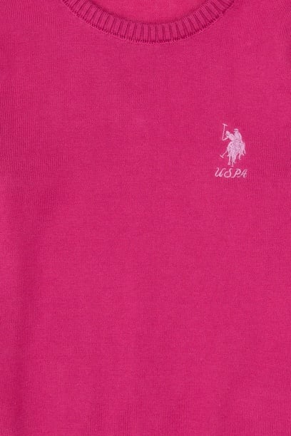 Kız Çocuk Pembe Bisiklet Yaka Basic Kazak