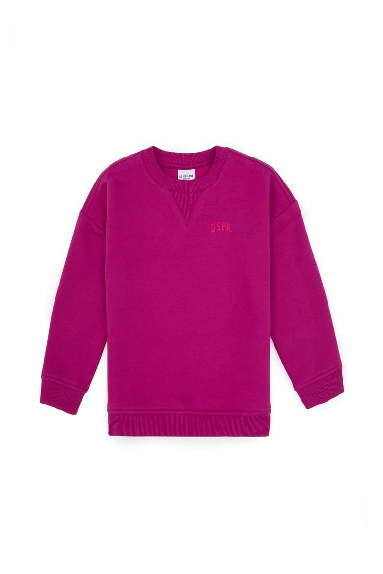Kız Çocuk Fuşya Şardonlu Bisiklet Yaka Basic Sweatshirt - 50316810002