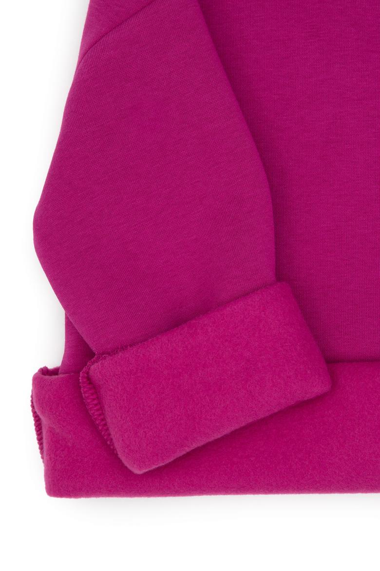 Kız Çocuk Fuşya Şardonlu Bisiklet Yaka Basic Sweatshirt - 50316810002
