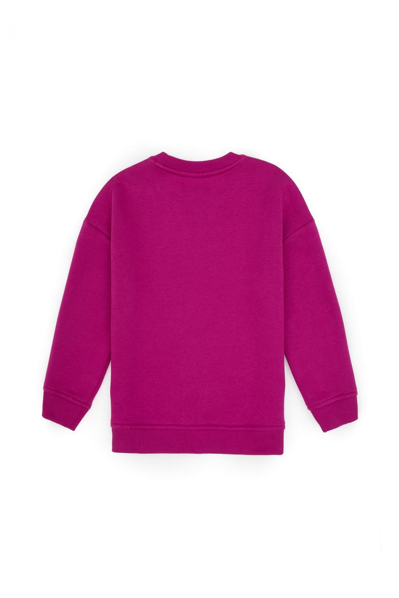 Kız Çocuk Fuşya Şardonlu Bisiklet Yaka Basic Sweatshirt - 50316810002