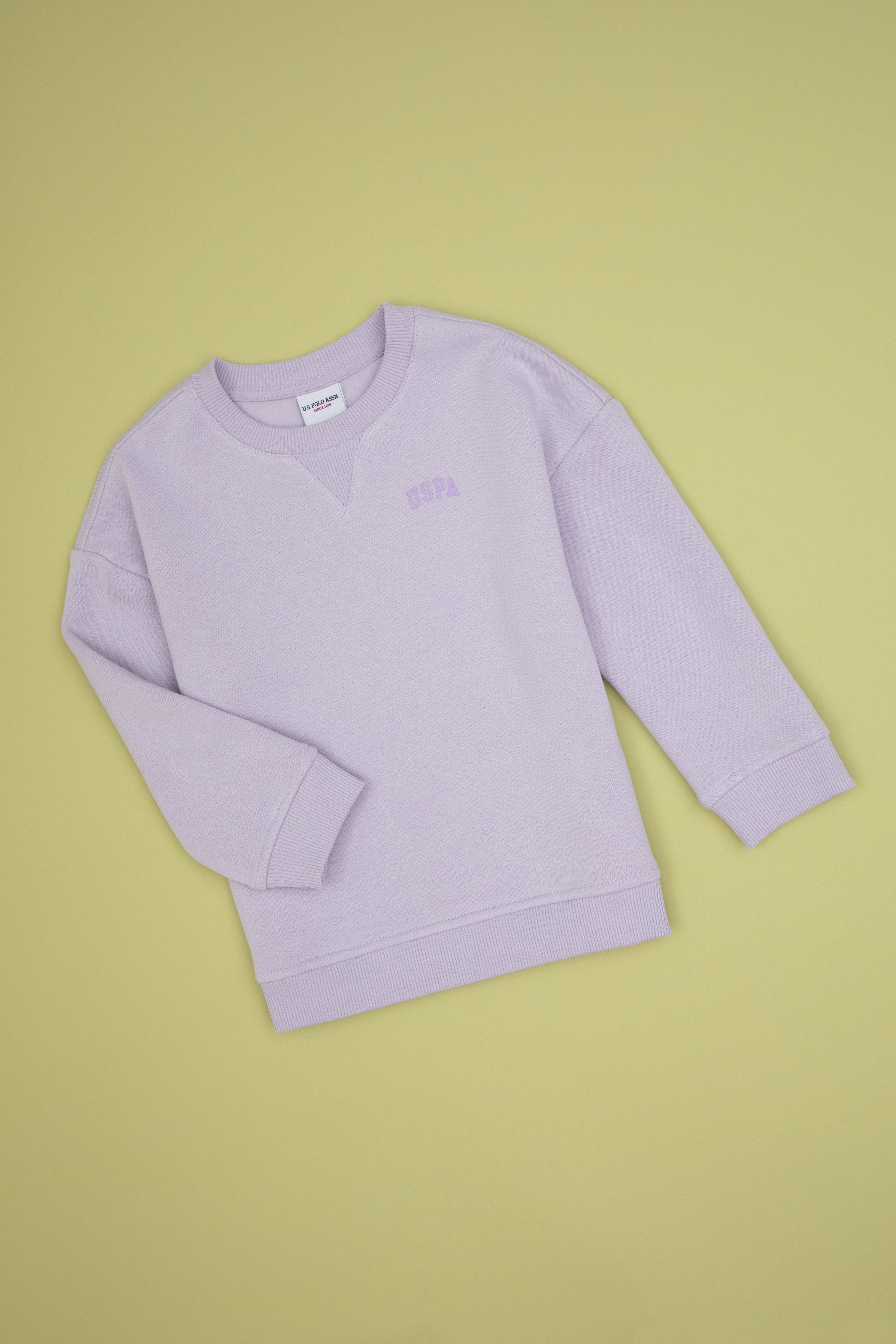 Kız Çocuk Lila Şardonlu Bisiklet Yaka Basic Sweatshirt
