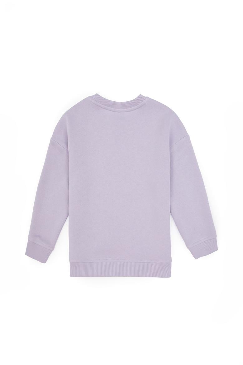Kız Çocuk Lila Şardonlu Bisiklet Yaka Basic Sweatshirt - 50316810015