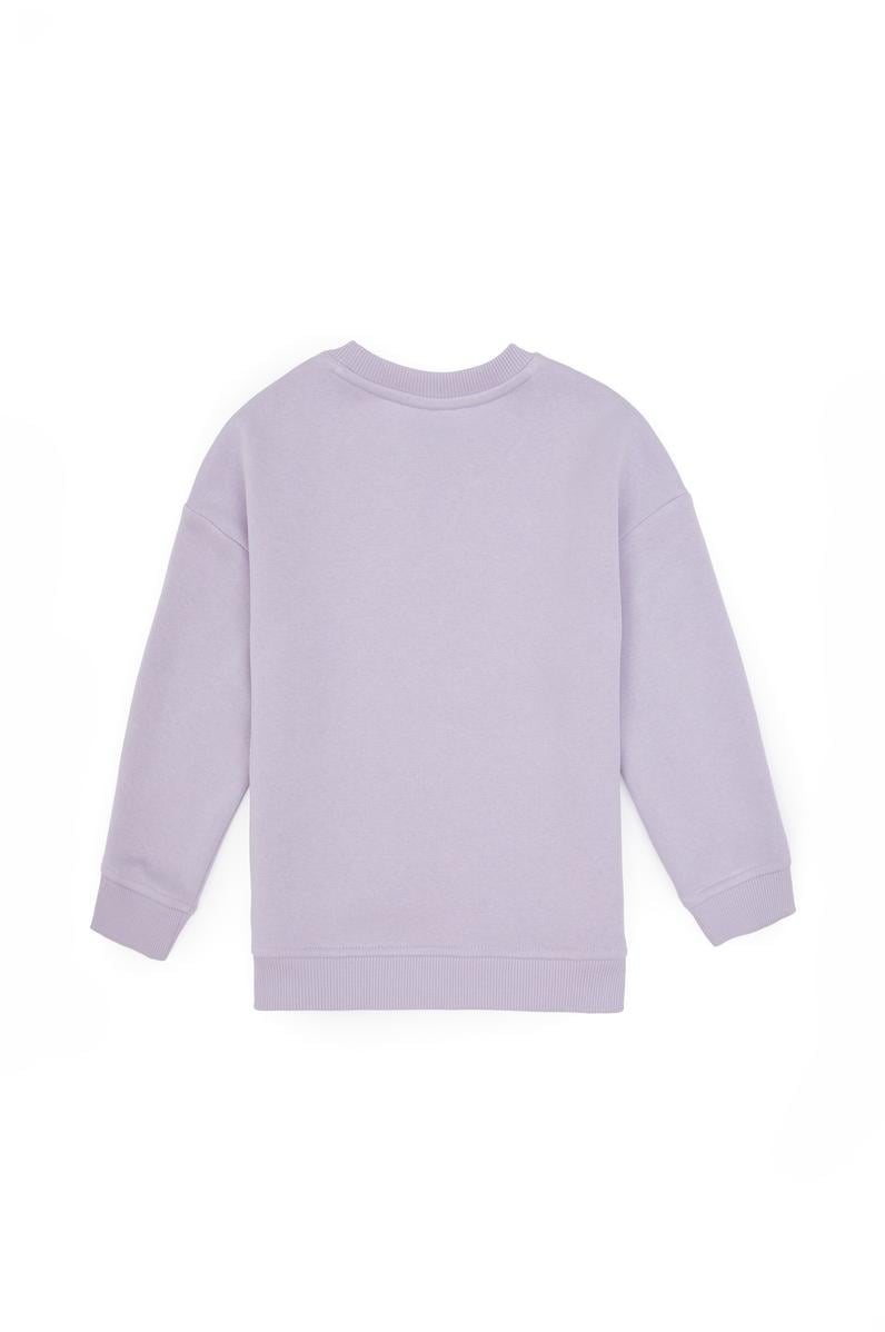 Kız Çocuk Lila Şardonlu Bisiklet Yaka Basic Sweatshirt