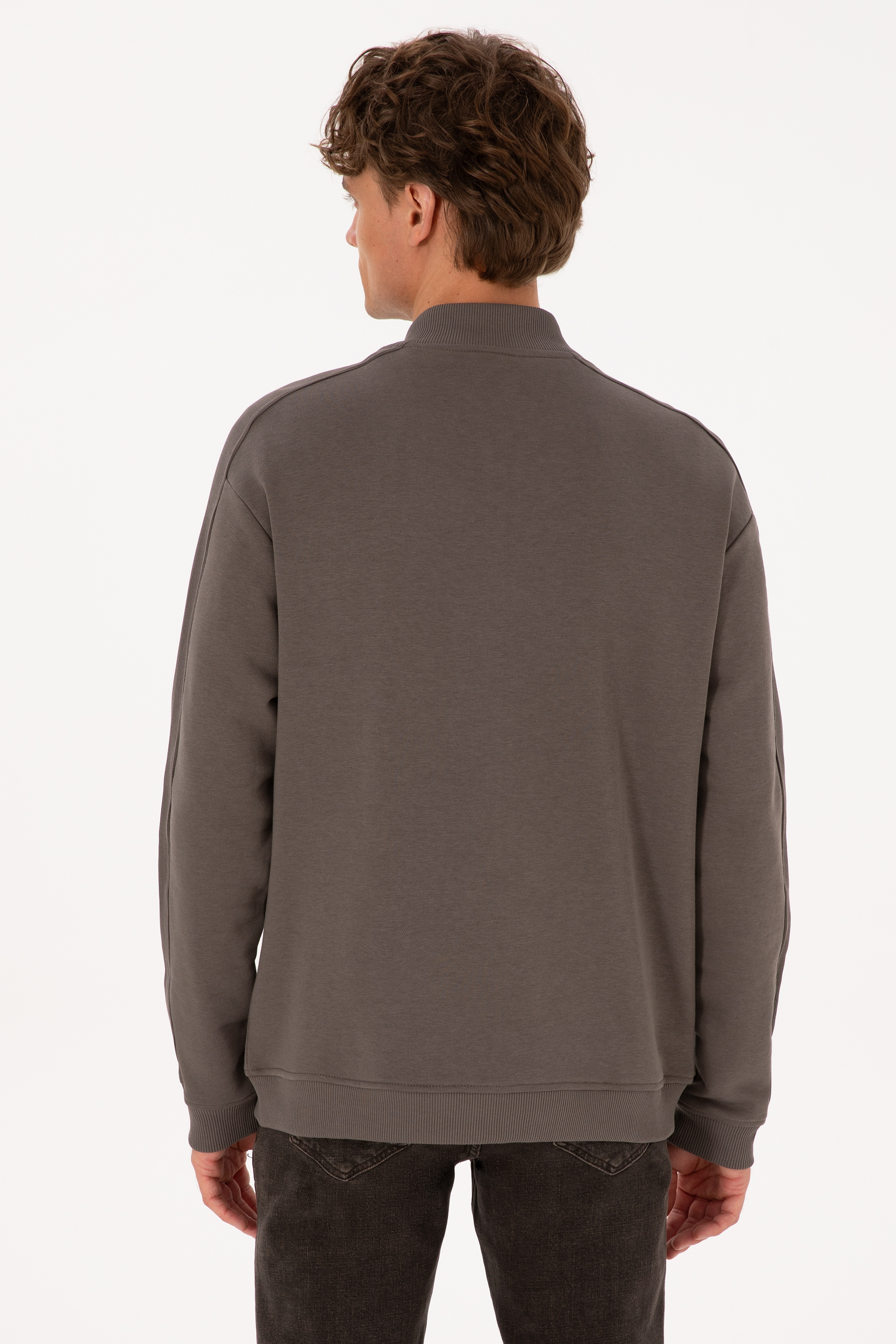 Erkek Comfort Fit Fermuarlı Vizon Örme Hırka - Image 5