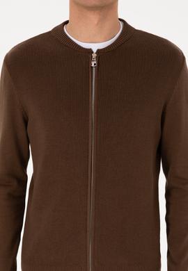 Erkek Kahverengi Basic Triko Hırka - 50313721050