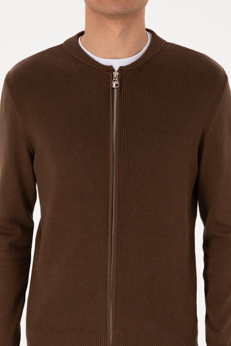 Erkek Kahverengi Basic Triko Hırka - 50313721050