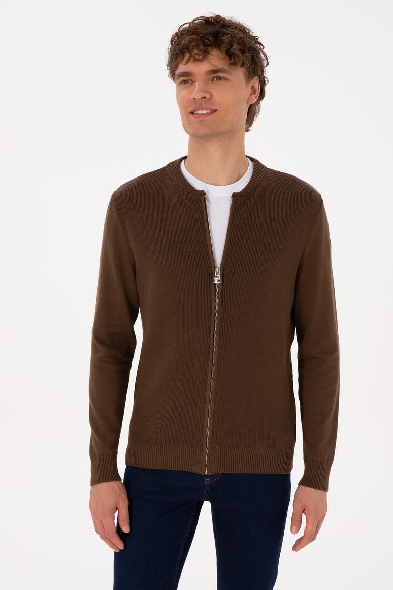 Erkek Kahverengi Basic Triko Hırka - 50313721050