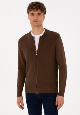 Erkek Kahverengi Basic Triko Hırka - 50313721050