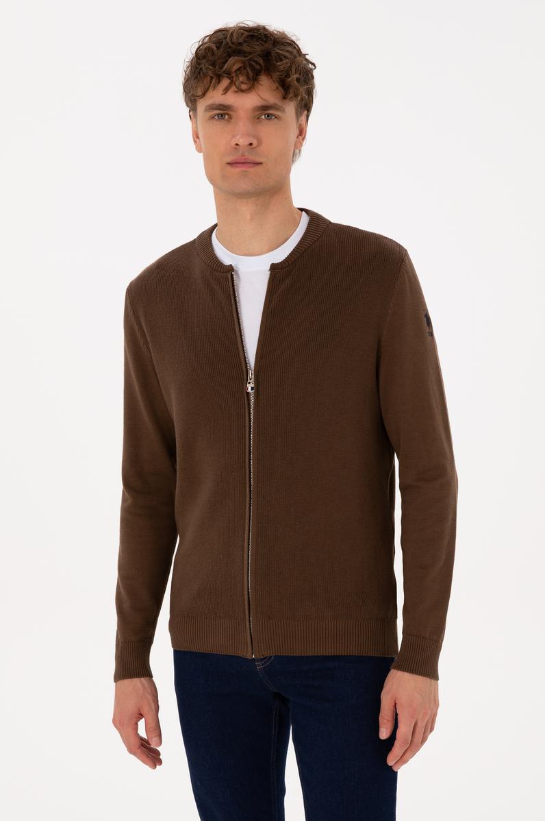 Erkek Kahverengi Basic Triko Hırka