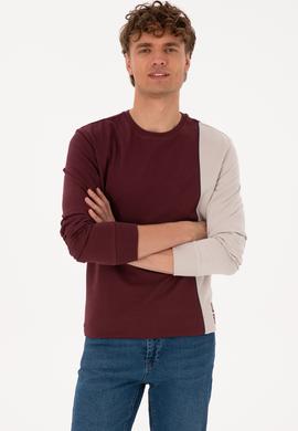 Erkek Regular Fit Bisiklet Yaka Bordo İnce Sweatshirt - 50316316007