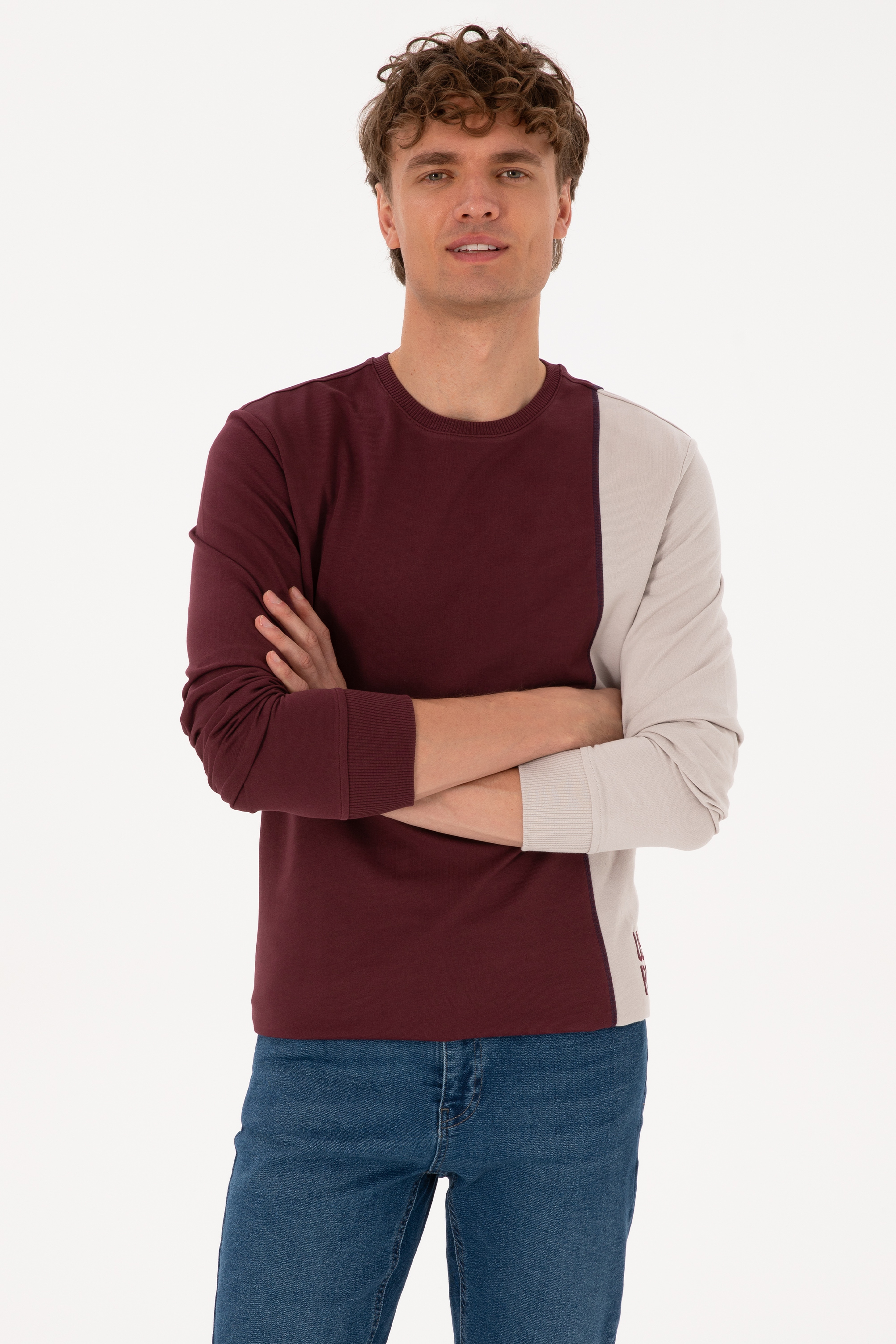 Erkek Regular Fit Bisiklet Yaka Bordo İnce Sweatshirt