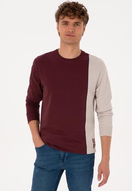 Erkek Regular Fit Bisiklet Yaka Bordo İnce Sweatshirt - 50316316007