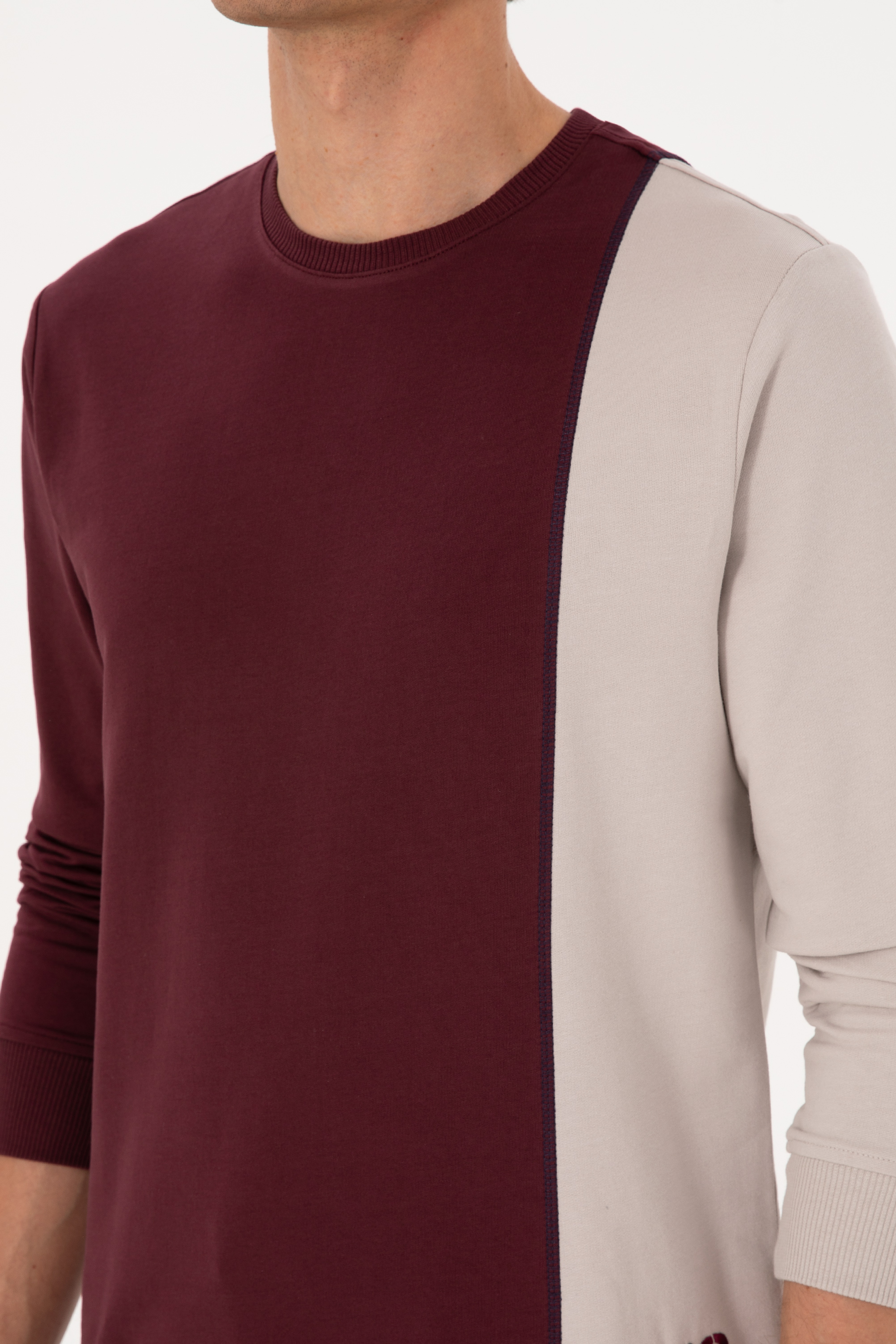 Erkek Regular Fit Bisiklet Yaka Bordo İnce Sweatshirt - Image 7