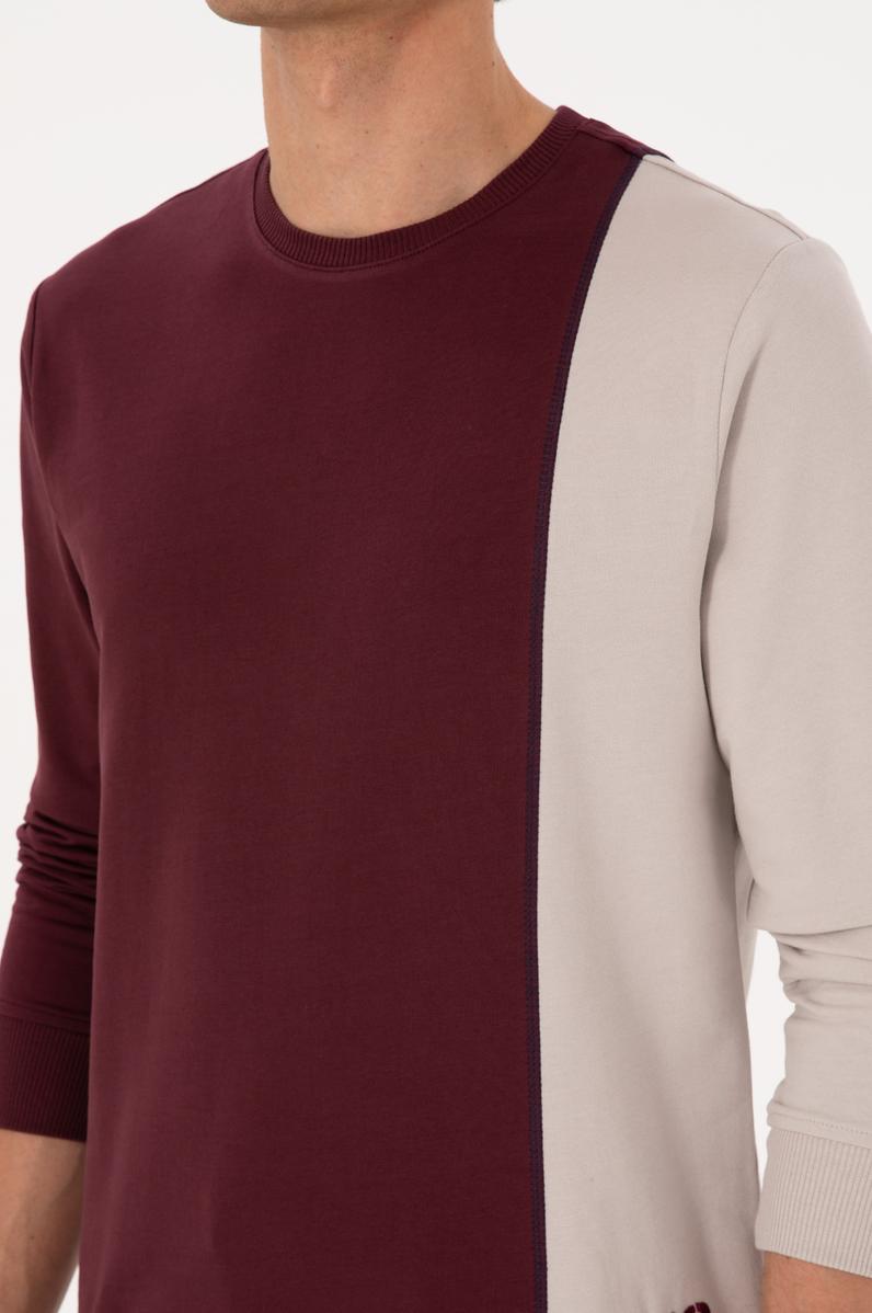 Erkek Regular Fit Bisiklet Yaka Bordo İnce Sweatshirt