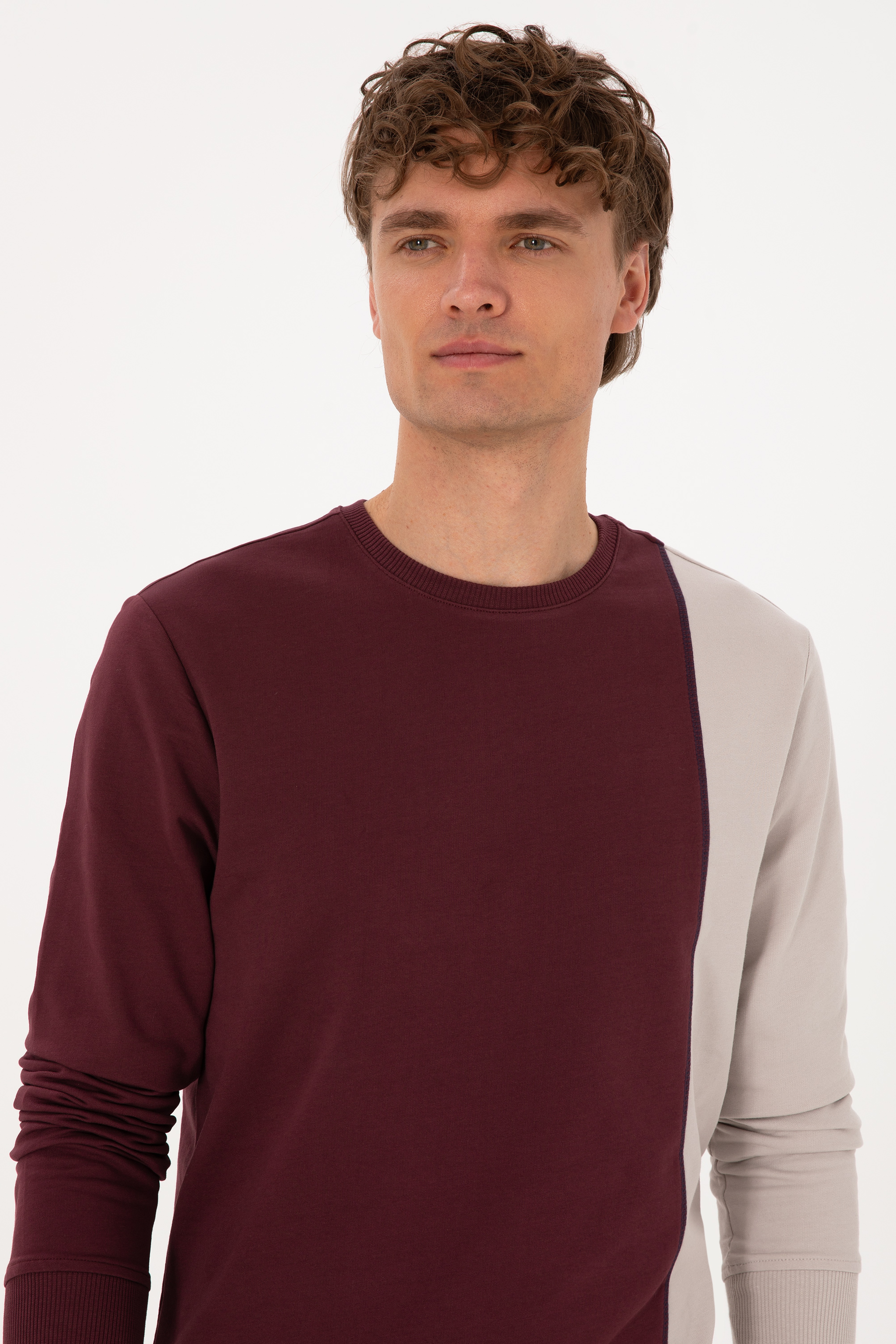 Erkek Regular Fit Bisiklet Yaka Bordo İnce Sweatshirt