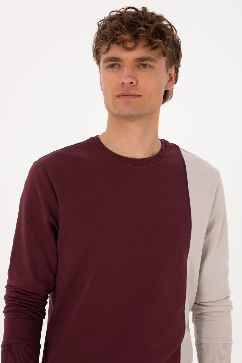 Erkek Regular Fit Bisiklet Yaka Bordo İnce Sweatshirt - 50316316007