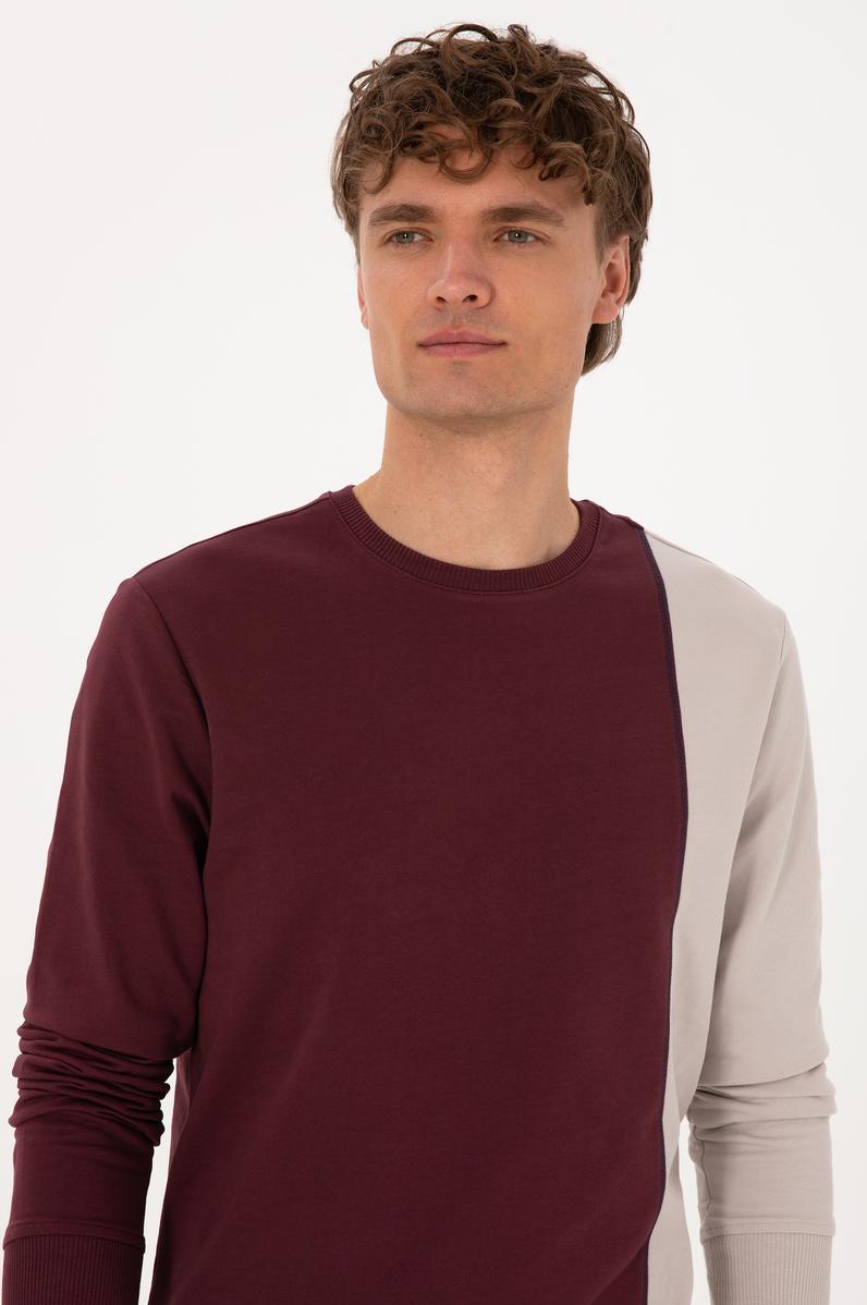 Erkek Regular Fit Bisiklet Yaka Bordo İnce Sweatshirt