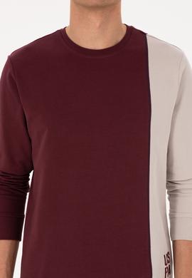 Erkek Regular Fit Bisiklet Yaka Bordo İnce Sweatshirt - 50316316007