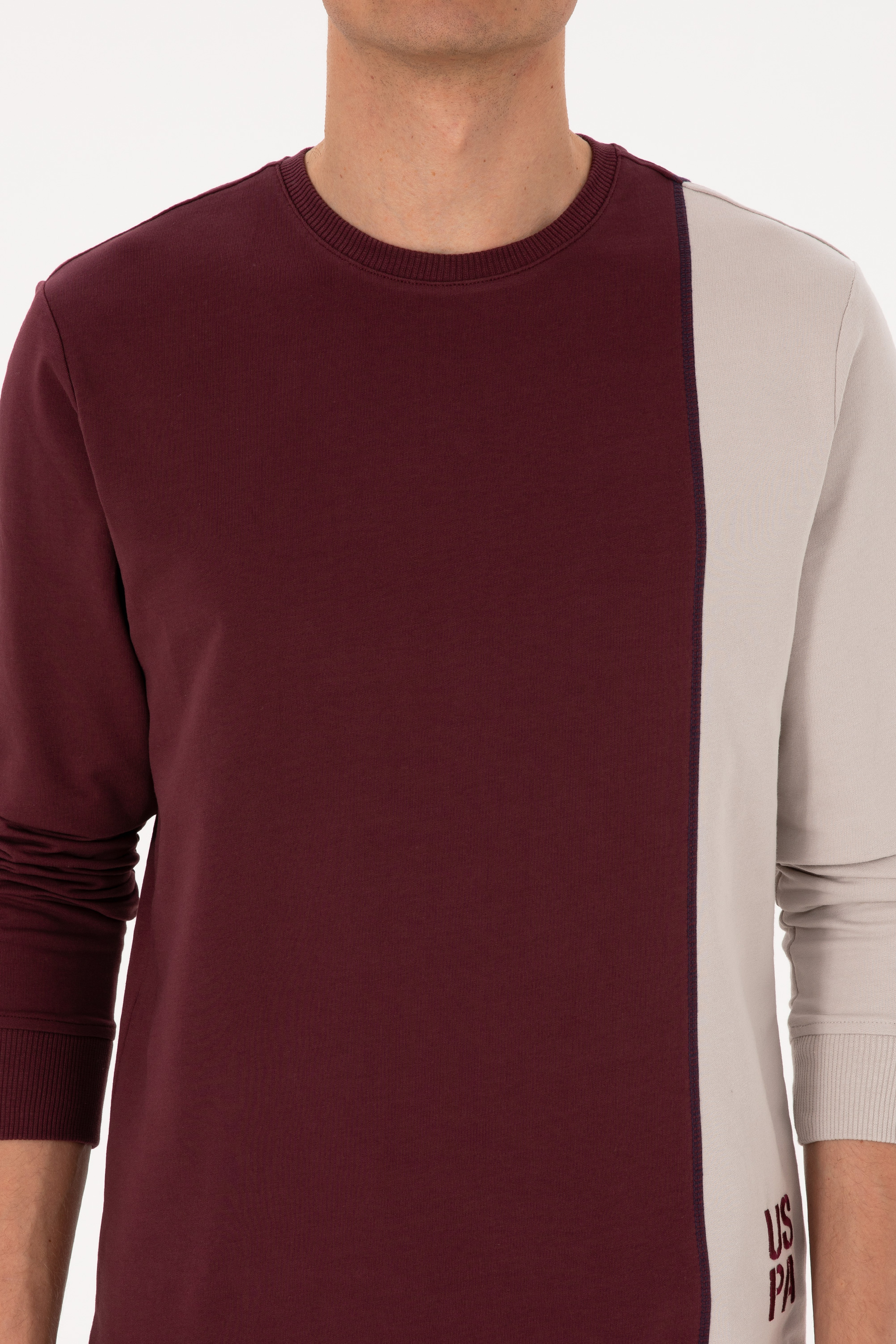 Erkek Regular Fit Bisiklet Yaka Bordo İnce Sweatshirt