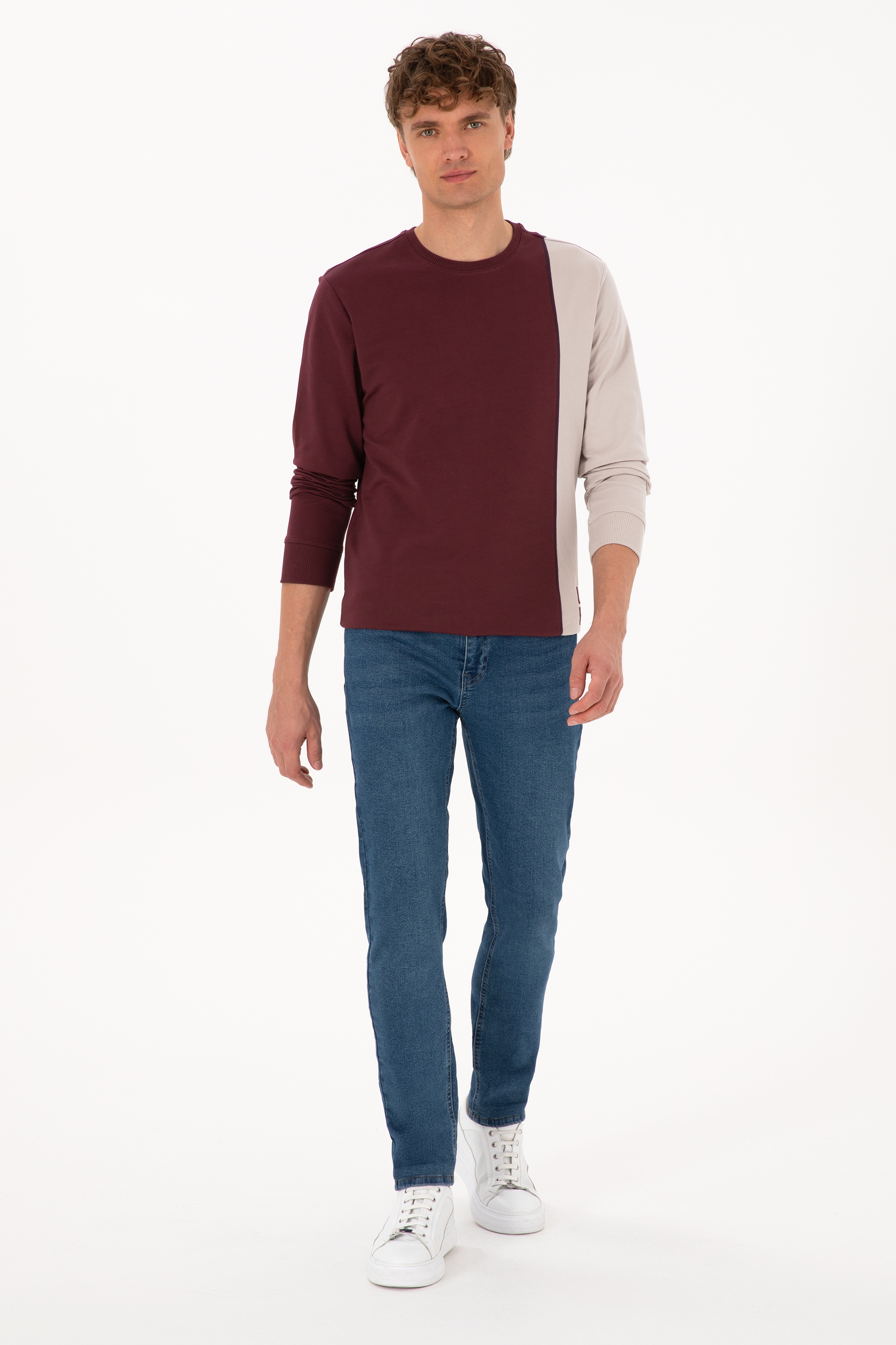 Erkek Regular Fit Bisiklet Yaka Bordo İnce Sweatshirt - Image 4