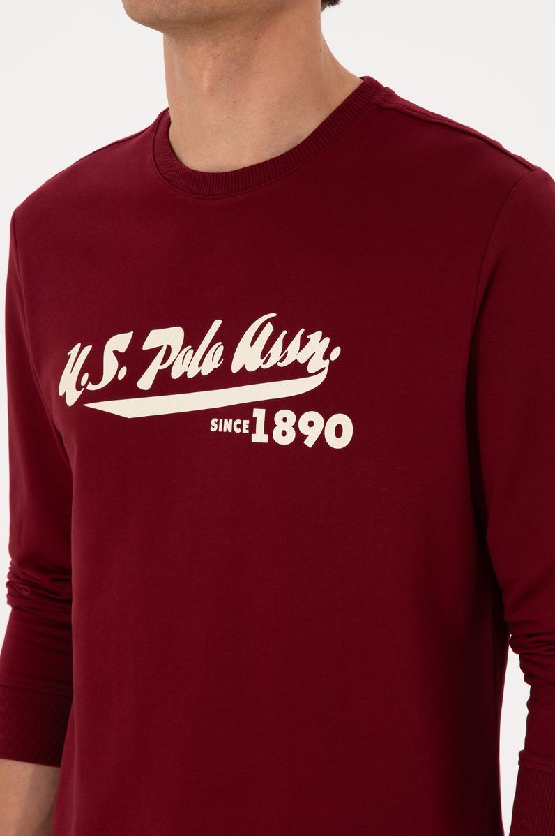 Erkek Bisiklet Yaka Regular Fit Bordo İnce Sweatshirt