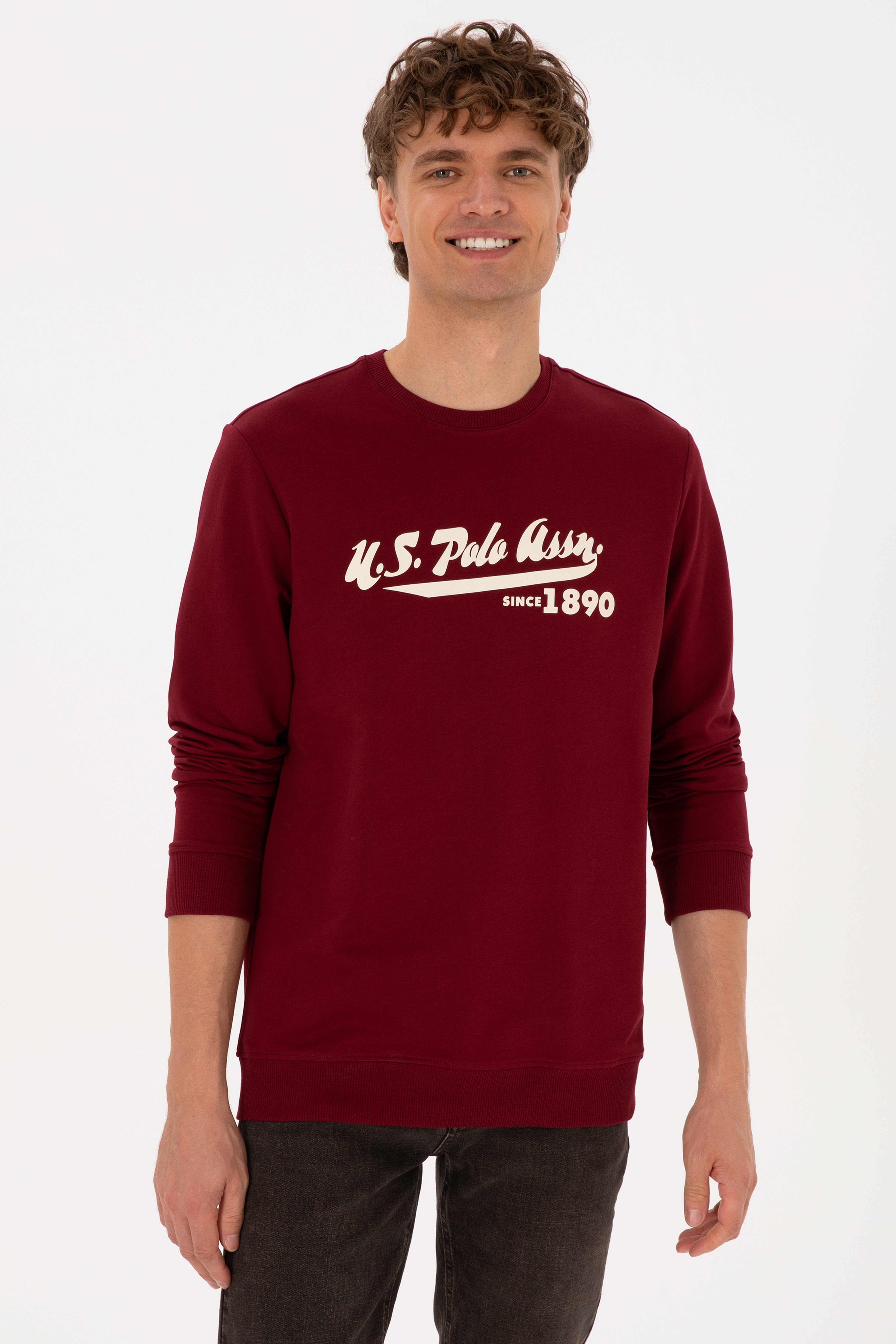 Erkek Bisiklet Yaka Regular Fit Bordo İnce Sweatshirt - Image 1