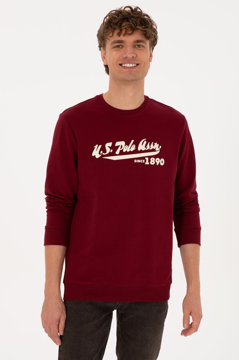Erkek Bisiklet Yaka Regular Fit Bordo İnce Sweatshirt