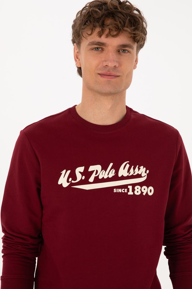 Erkek Bisiklet Yaka Regular Fit Bordo İnce Sweatshirt