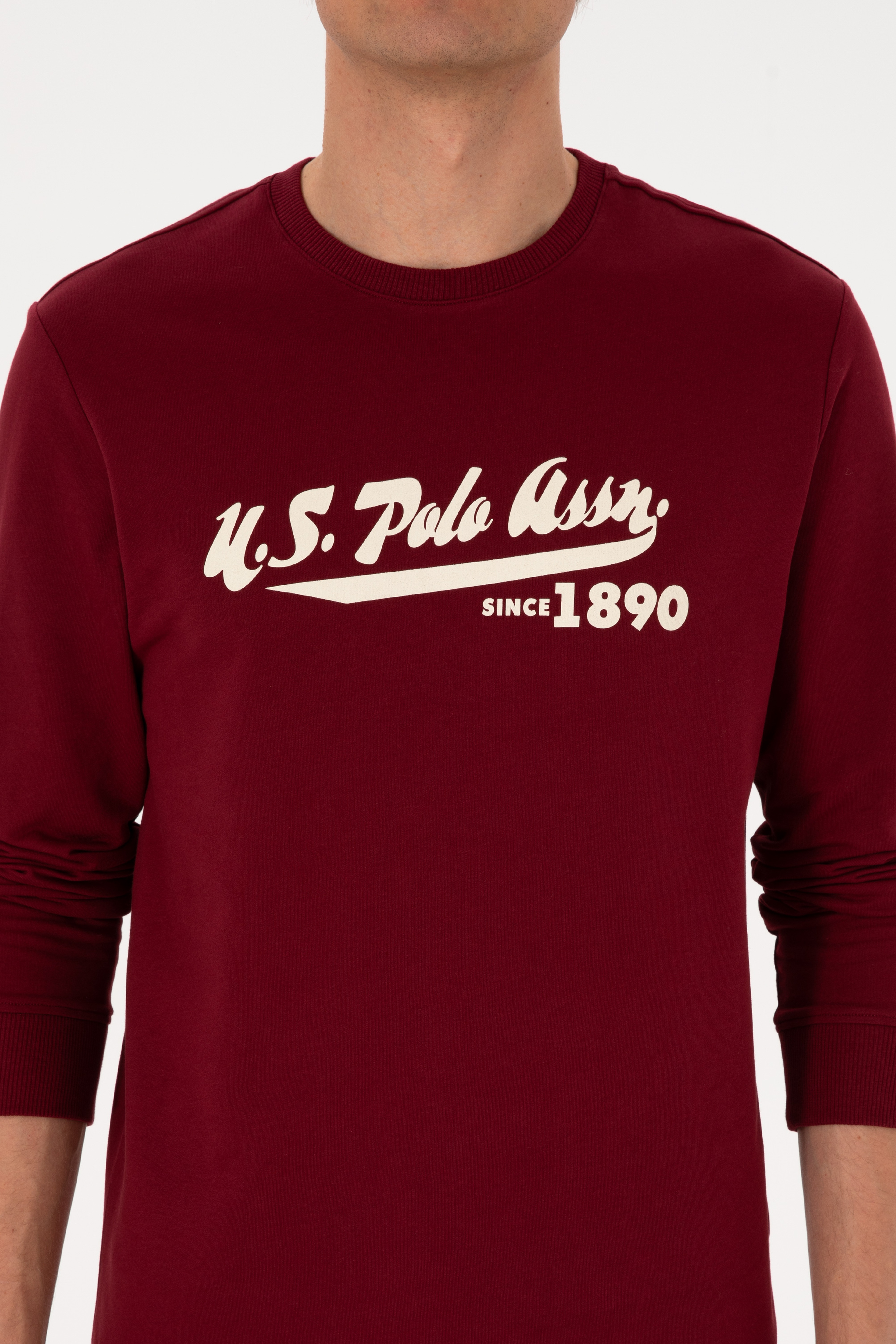 Erkek Bisiklet Yaka Regular Fit Bordo İnce Sweatshirt
