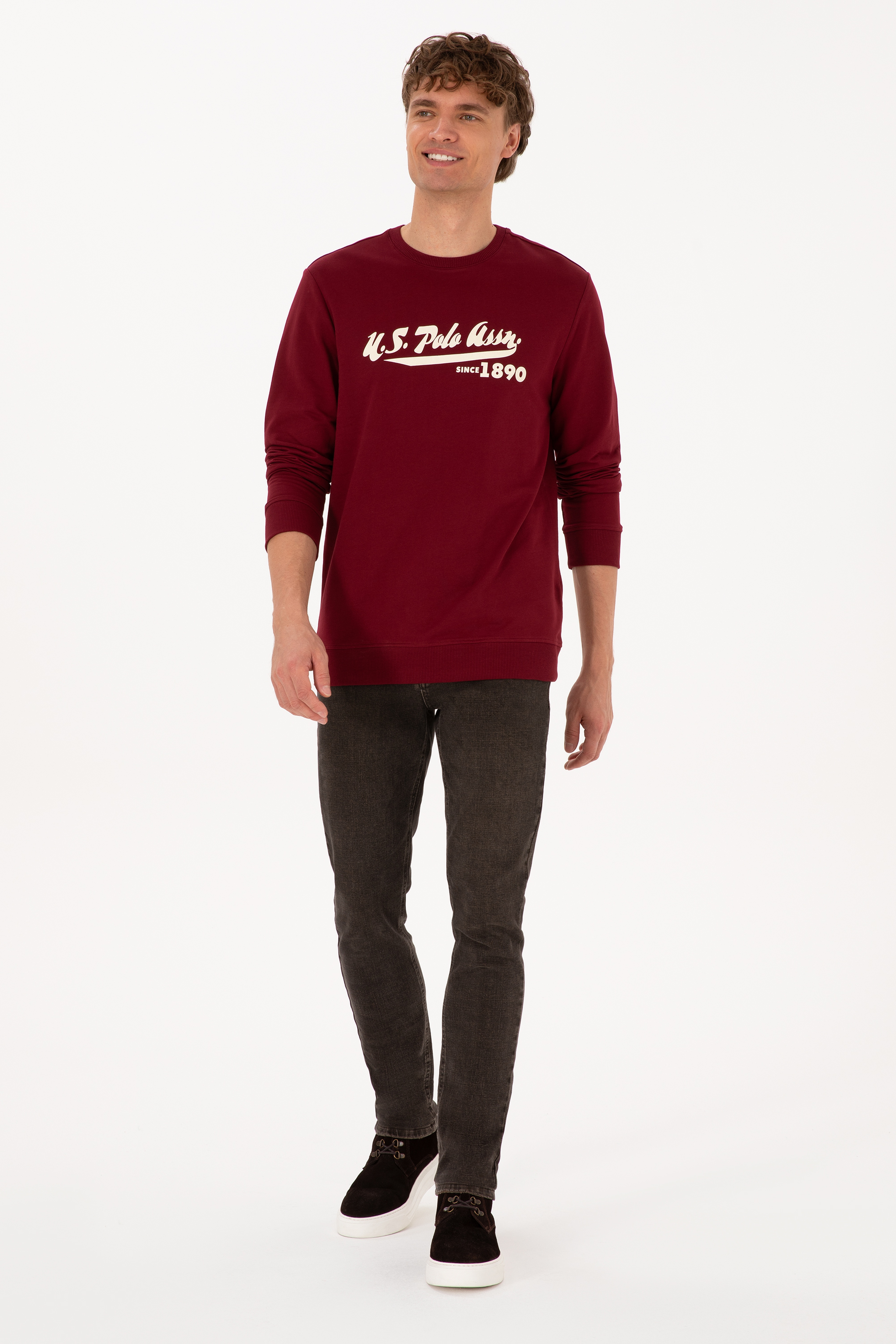 Erkek Bisiklet Yaka Regular Fit Bordo İnce Sweatshirt - Image 4
