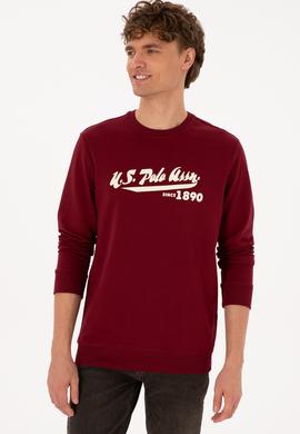 Erkek Bisiklet Yaka Regular Fit Bordo İnce Sweatshirt - 50316315057
